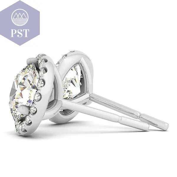 14k White Gold Round Prong Halo Style Earrings (1 cttw) schmuck PST PS Tradings