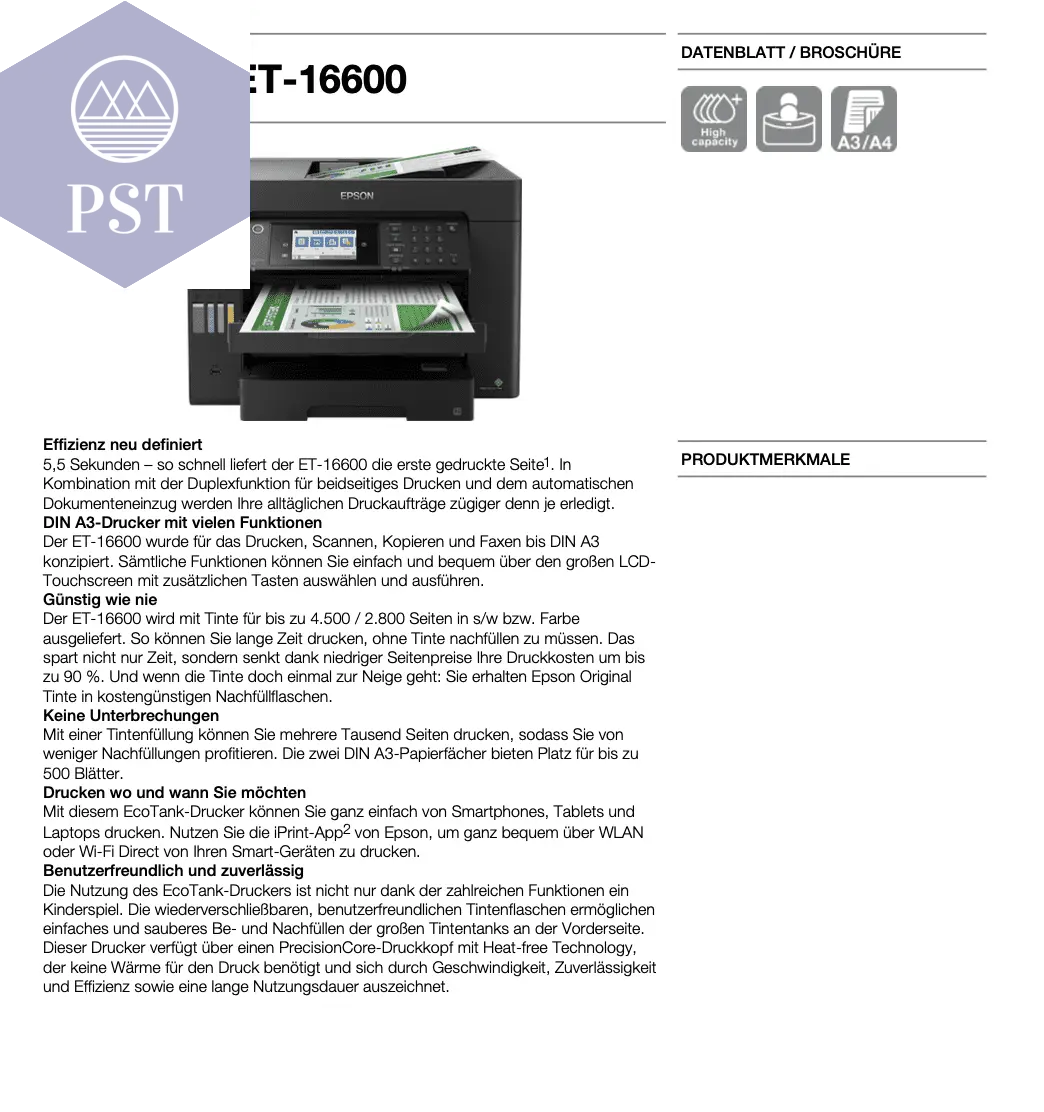 Epson EcoTank ET-16600 Drucker, Fax, Scanner, Kopierer W-Lan drucker PST PS Tradings