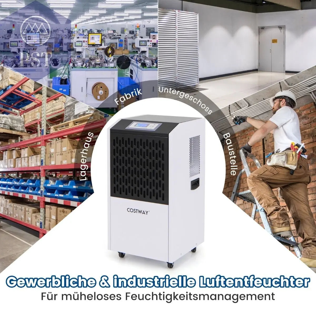 118 L/Tag Luftentfeuchter Kommerziell Bautrockner Mit Ablaufschlauch 24H Timer Und 4 Rädern PST PS Tradings  PST PS Tradings  PST PS Tradings 118 L/Tag Luftentfeuchter Kommerziell Bautrockner Mit Ablaufschlauch 24H Timer Und 4 Rädern