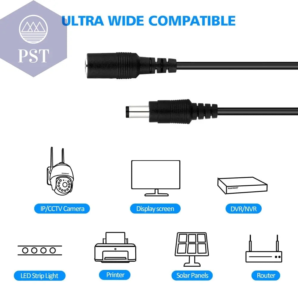 2M 6.56FT/ 5M 16.5FT / 10M 33FT DC Extension 5.5x2.1mm Power Cord Cable Extender For CCTV Security Camera 12 Volt Extension Cord - PST PS Tradings