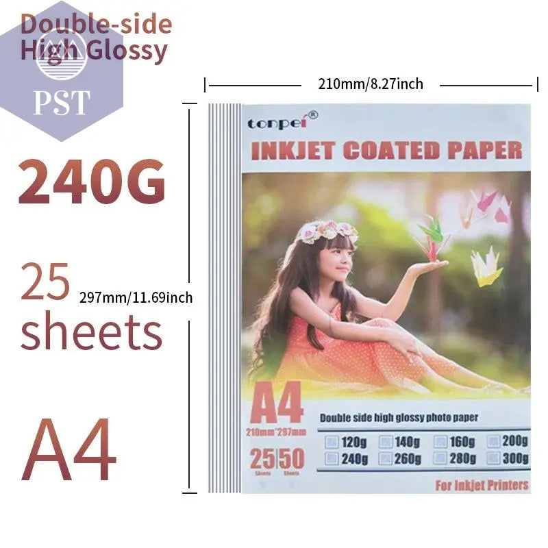 A4 Double Side High Glossy Inkjet Coated Paper For Use In Making Menu Cover Brochures Photo Picture 25sheets 8.3inch*11.7inch - PST PS Tradings