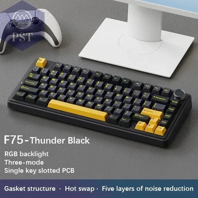 AULA F75 Gaming Tastatur - RGB, kabellos & kabelgebunden PST PS Tradings  Thunder Black / Gray Switch AULA F75 Gaming Tastatur - RGB, kabellos & kabelgebunden