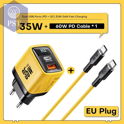 Asome Tech 35W Gan Ladegerät Led Display Qc 3,0 30W 25W Pd Pps Schnell Ladung Usb Typ C Ladegerät Für Iphone 14 Pro Samsung S23 Xiaomi      Eu-Plug-With-Cable PST PS Tradings