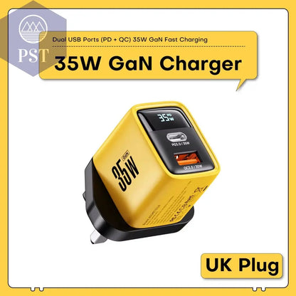 Asome Tech 35W Gan Ladegerät Led Display Qc 3,0 30W 25W Pd Pps Schnell Ladung Usb Typ C Ladegerät Für Iphone 14 Pro Samsung S23 Xiaomi      Uk-Plug PST PS Tradings