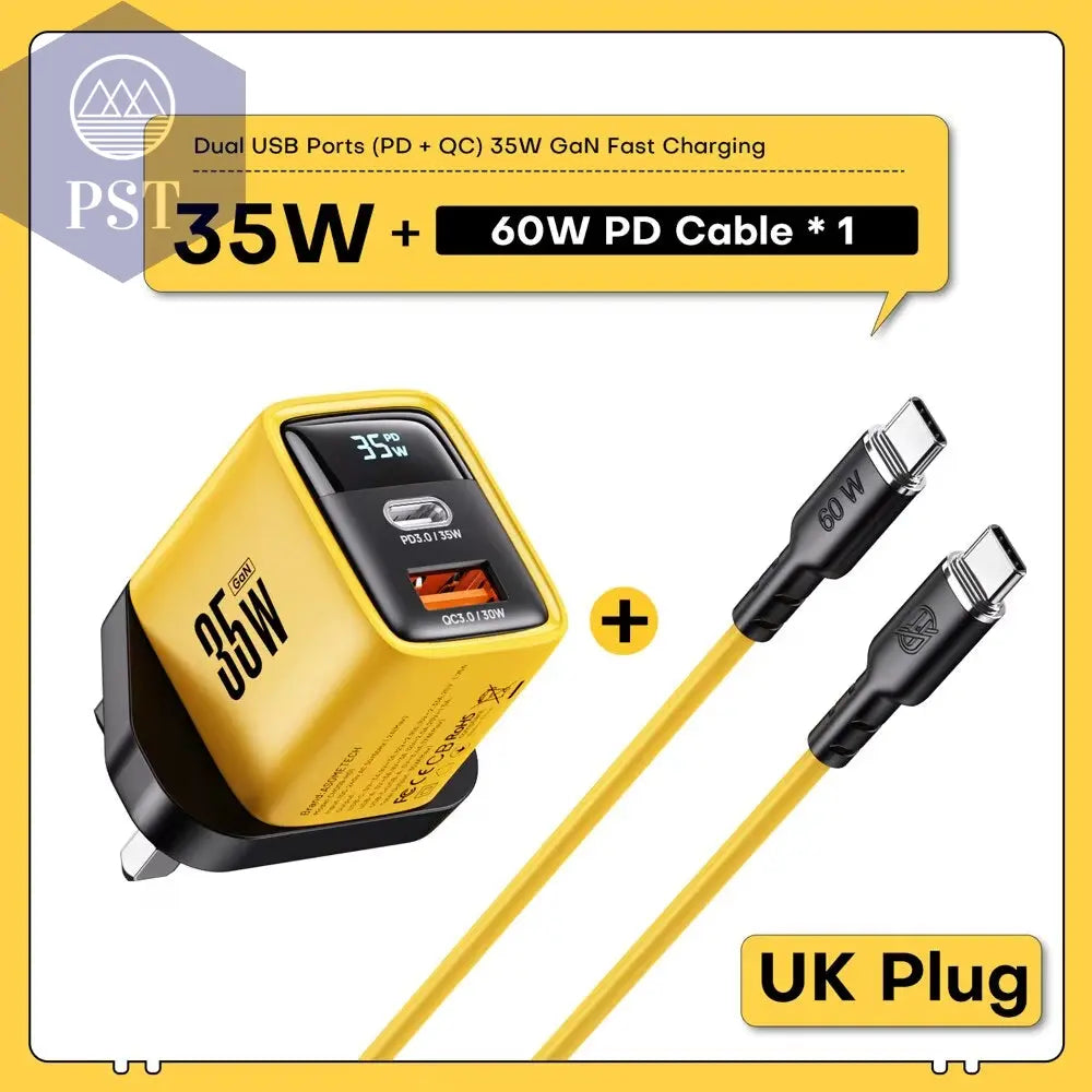 Asome Tech 35W Gan Ladegerät Led Display Qc 3,0 30W 25W Pd Pps Schnell Ladung Usb Typ C Ladegerät Für Iphone 14 Pro Samsung S23 Xiaomi      Uk-Plug-With-Cable PST PS Tradings