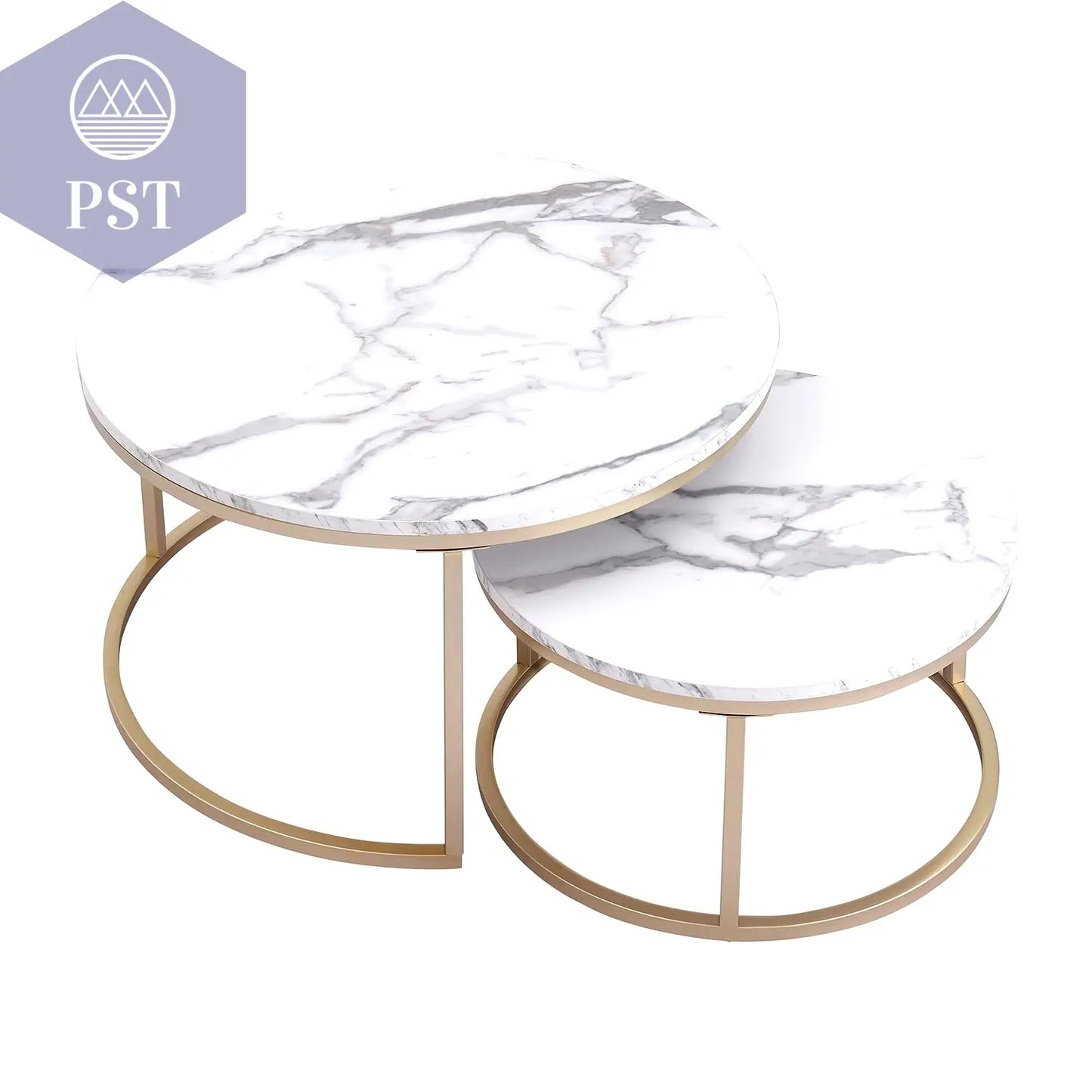 Couchtisch Set Mit Marmorstruktur Für Wohnzimmer, Sofa, Seitlicher Runder Kaffee- Und Teetisch, 2-In-1-Kombinationsmöbel, Goldenes Weiß PST PS Tradings Tische PST PS Tradings 60Cm-And-40Cm PST PS Tradings Couchtisch Set Mit Marmorstruktur Für Wohnzimmer, Sofa, Seitlicher Runder Kaffee- Und Teetisch, 2-In-1-Kombinationsmöbel, Goldenes Weiß Tische