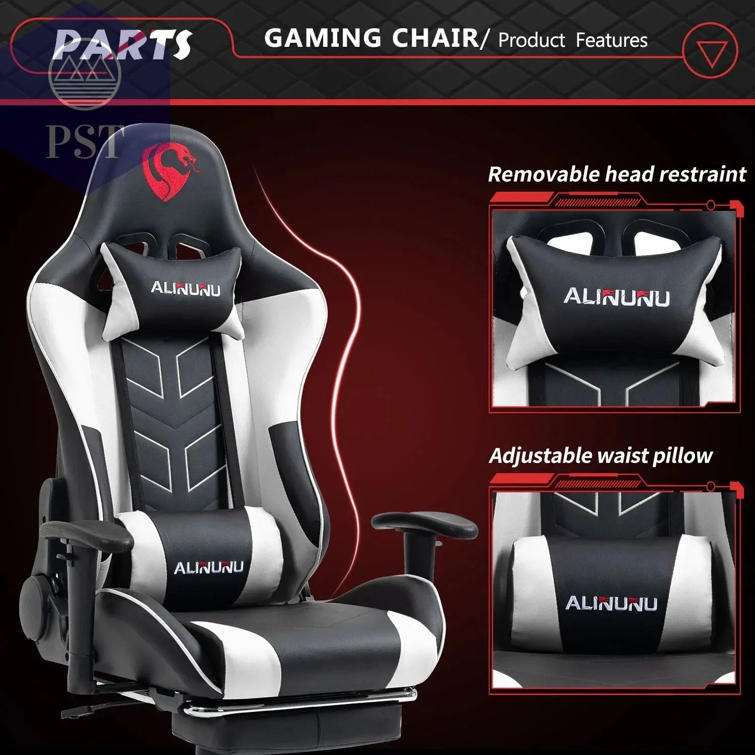 Ergonomischer Gaming Stuhl mit Fußstütze PST PS Tradings Möbel PST PS Tradings  PST PS Tradings