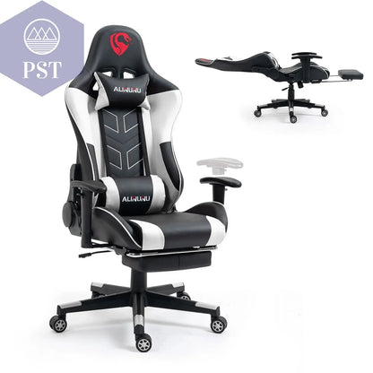 Ergonomischer Gaming Stuhl mit Fußstütze PST PS Tradings Möbel PST PS Tradings White PST PS Tradings