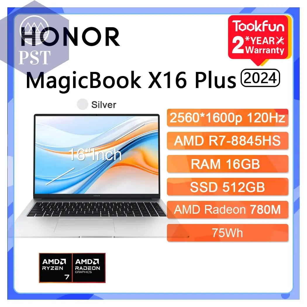 HONOR MagicBook X16 Plus AMD Ryzen R7 8845HS Laptop 16Zoll FHD QHD Notebook 2.5K PST PS Tradings Laptop PST PS Tradings 16GB-512GB-2.5K120Hz-EU-CHINA PST PS Tradings