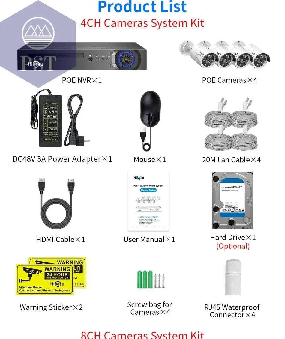 Hiseeu 5MP 3MP 8CH POE NVR Video Audio Record ONVIF CCTV IP Security Surveillance Camera System Kit Set Outdoor House Waterproof - Property & Safety Tradings