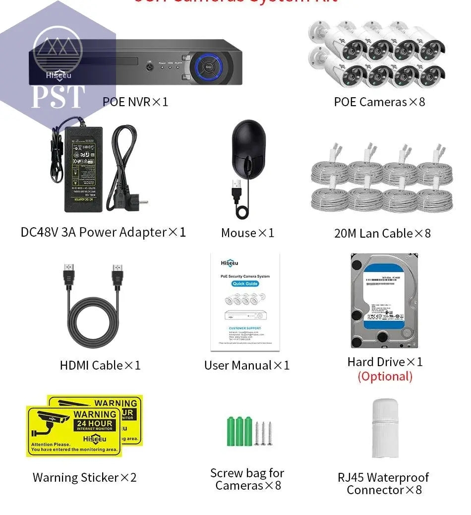 Hiseeu 5MP 3MP 8CH POE NVR Video Audio Record ONVIF CCTV IP Security Surveillance Camera System Kit Set Outdoor House Waterproof - Property & Safety Tradings