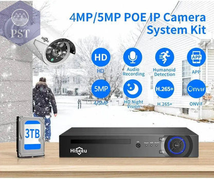 Hiseeu 5MP 3MP 8CH POE NVR Video Audio Record ONVIF CCTV IP Security Surveillance Camera System Kit Set Outdoor House Waterproof - Property & Safety Tradings