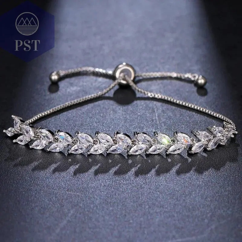 LXOEN Marquise Cut Flower Zirconia Crystal Long Drop Earrings for Women Shiny Leaf CZ Stone Bridal Wedding Jewelry - PST PS Tradings