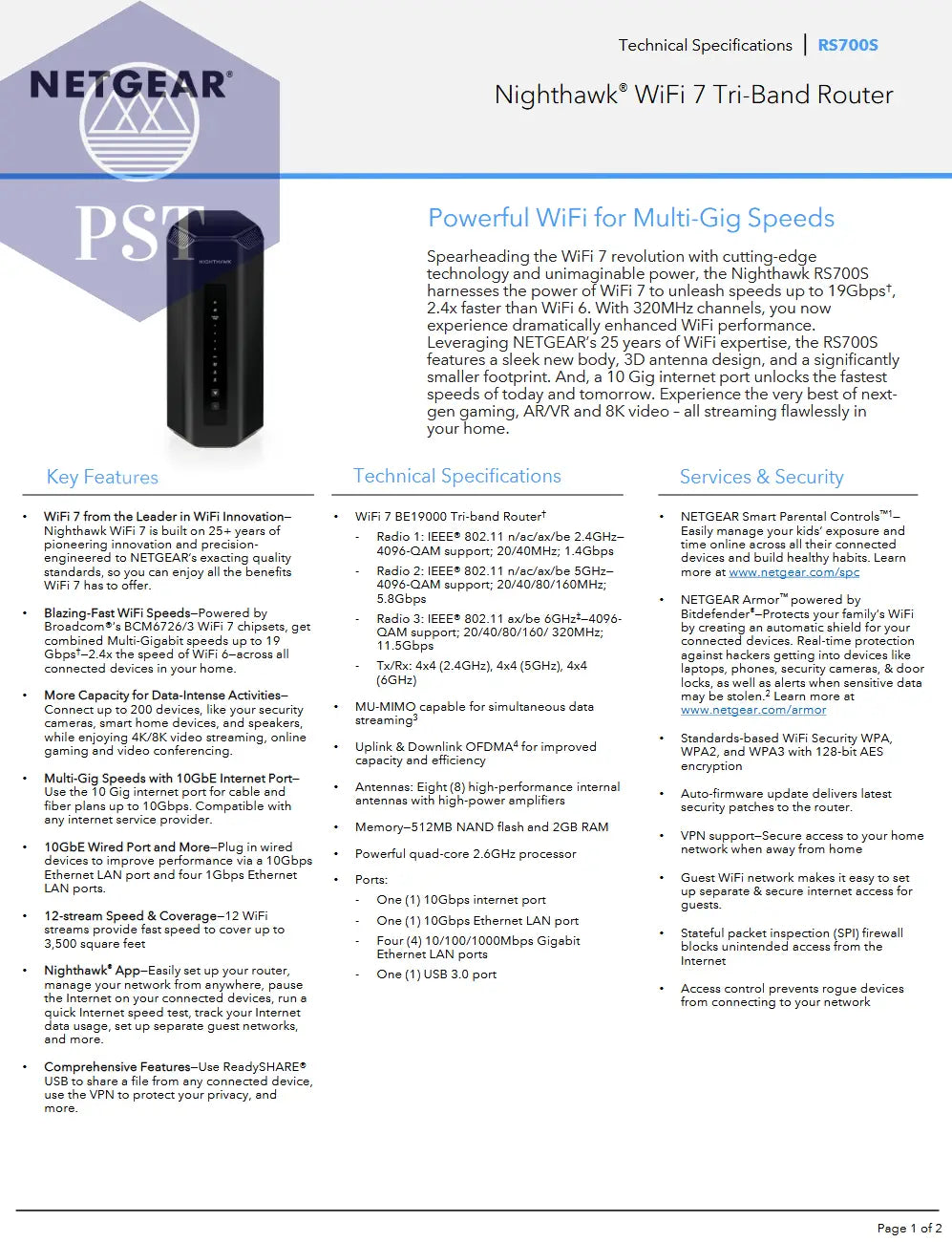 Netgear Nighthawk® RS700 WiFi 7 PST PS Tradings Router Router Netgear Nighthawk® RS700 WiFi 7