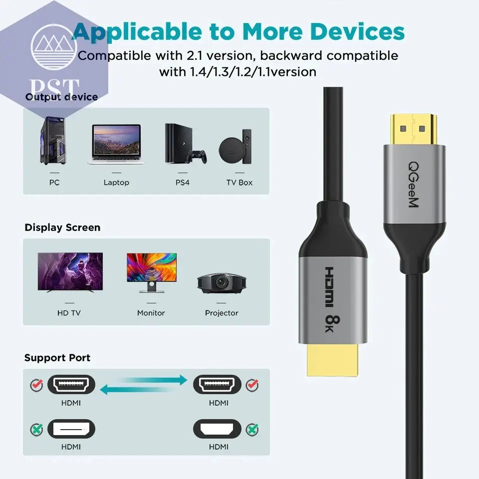 QGeeM 8K HDMI Kabel HDMI 2.1 für Xiaomi Xbox PS5 PS4 Chromebook 120Hz Splitter Cord  Cable     PST PS Tradings