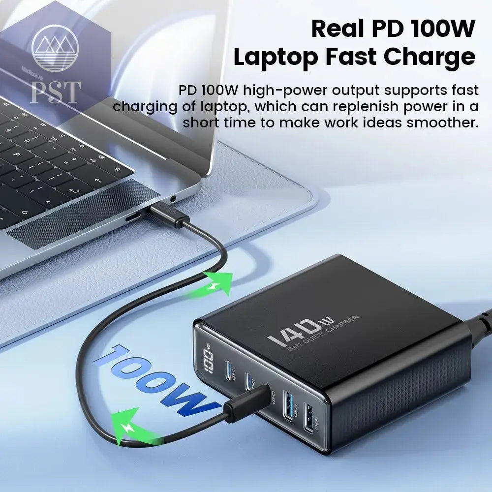 Toocki 140W GaN USB Charger 5in1 Desktop Fast Charge PST PS Tradings   Toocki 140W GaN USB Charger 5in1 Desktop Fast Charge