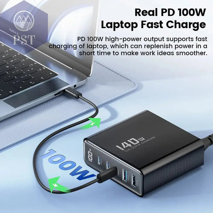Toocki 140W GaN USB Charger 5in1 Desktop Fast Charge PST PS Tradings   Toocki 140W GaN USB Charger 5in1 Desktop Fast Charge