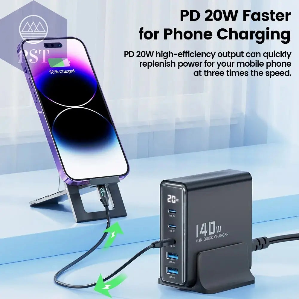 Toocki 140W GaN USB Charger 5in1 Desktop Fast Charge PST PS Tradings   Toocki 140W GaN USB Charger 5in1 Desktop Fast Charge