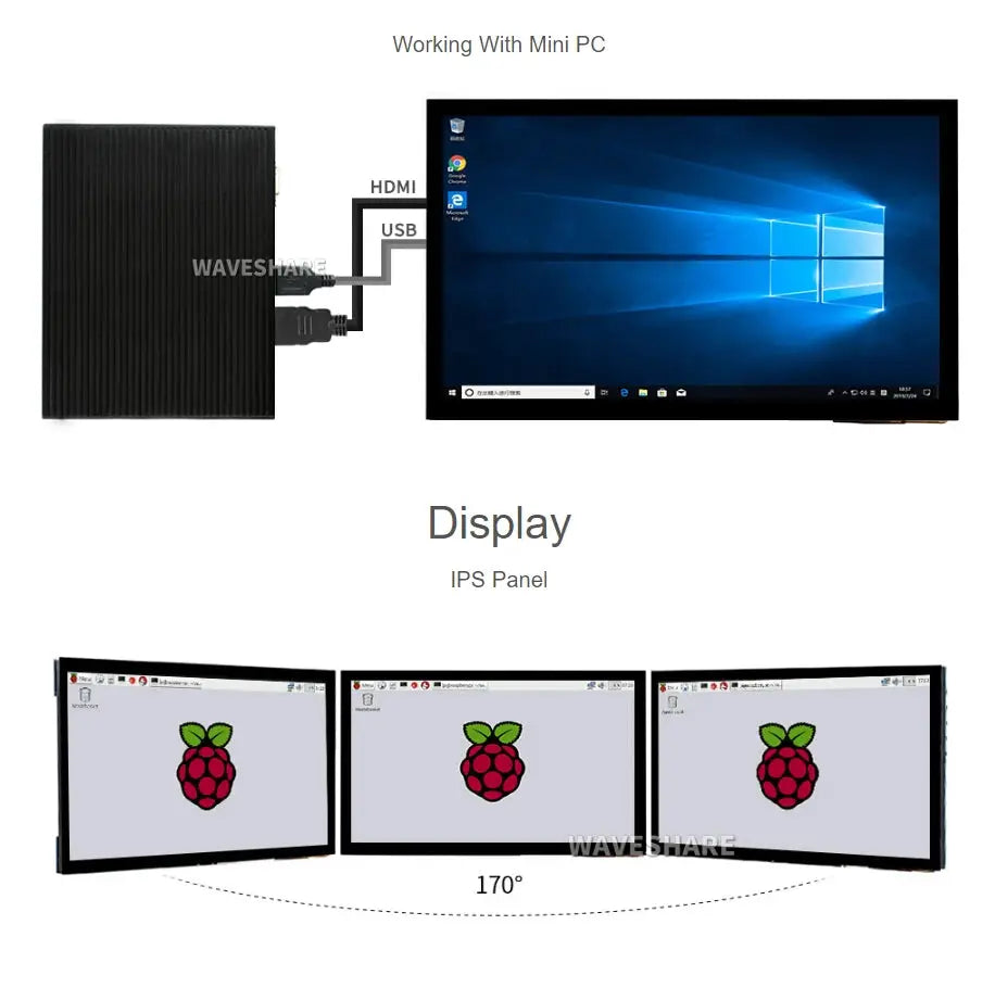 Waveshare 10,1 Zoll kapazitiver Touchscreen-LCD (E), 1024 x 600, HDMI, vollständig laminierter Bildschirm, unterstützt Raspberry Pi, Jetson Nano  Electronics     PST PS Tradings