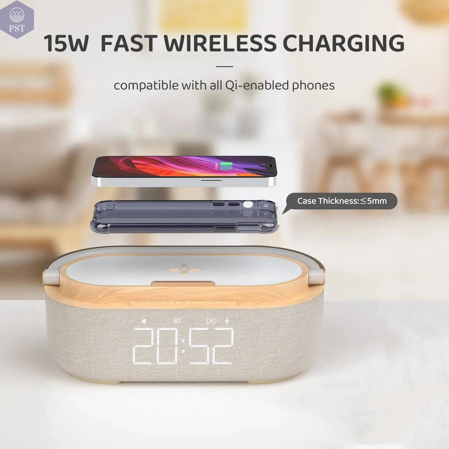 Wireless Fast Charge Digital Alarm Clock Bluetooth Speaker Snooze LED Display Bedroom Light Wireless Speaker Charging Stationr - Property & Safety Tradings